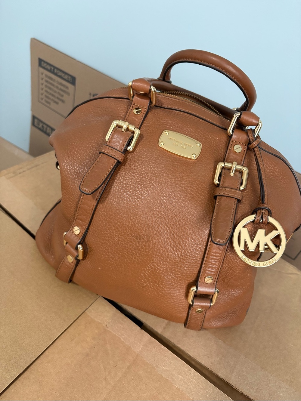 Michael Kors Brown Leather Satchel with Gold Hardware